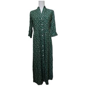 Beau & Ro Green Floral Button Front Midi Dress Size XS
